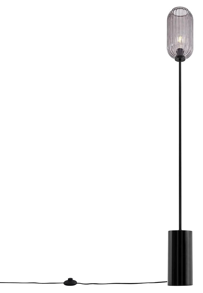 Candeeiro de pé Art Deco preto com vidro fumê - Rid