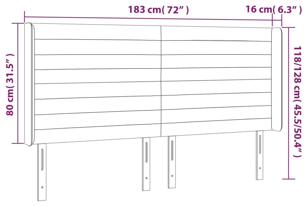 Cabeceira cama c/ luzes LED veludo 183x16x118/128cm cinza-claro