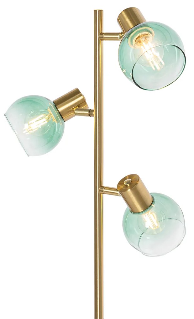 Candeeiro de pé Art Deco dourado com vidro verde 3 luzes - Vidro