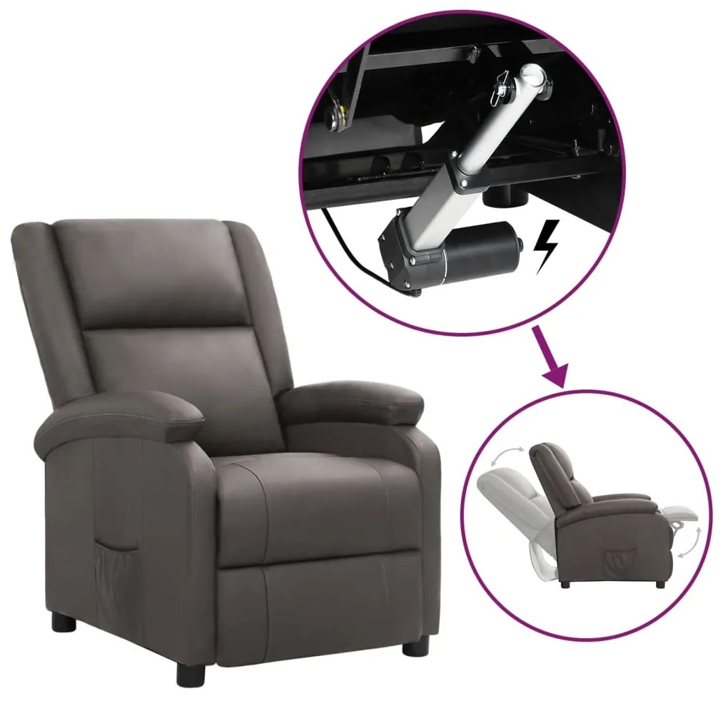 3093192 vidaXL Poltrona elevatória couro genuíno cinzento