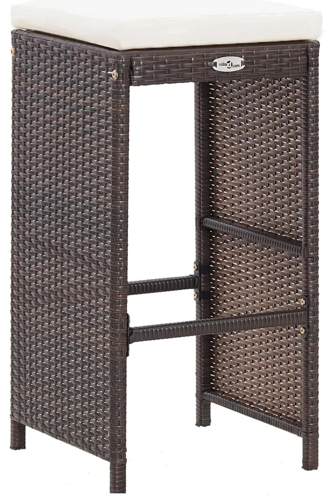7 pcs conjunto bar para jardim c/ almofadões vime PE castanho