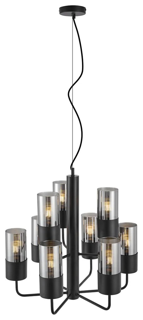 Lustre moderno preto com vidro fumado 9-luzes - Laura Moderno