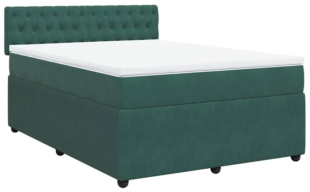 Cama com molas/colchão 140x200 cm veludo verde-escuro