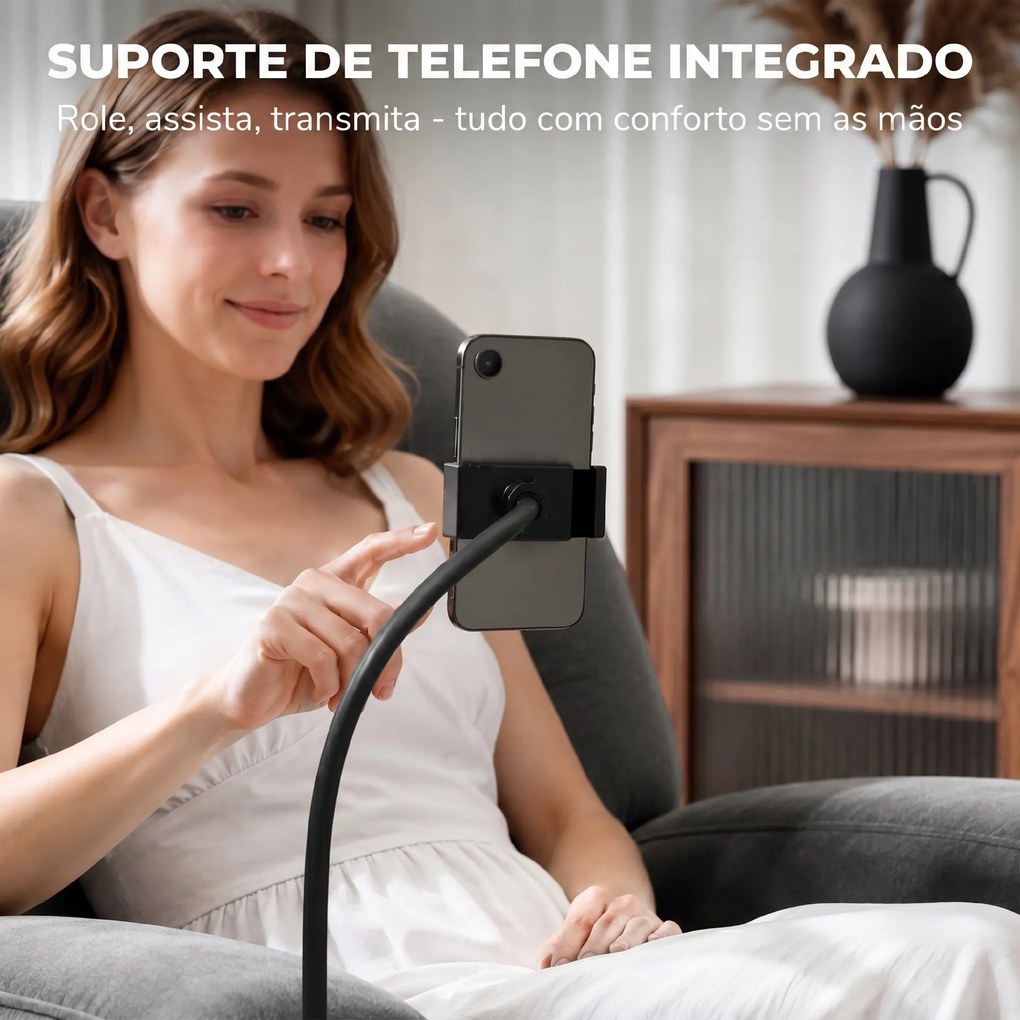Poltrona Relax Reclinável 3 em 1 com Função de Baloiço Rotação 360° Suporte para Telemóvel Assento Amplo Cinzento
