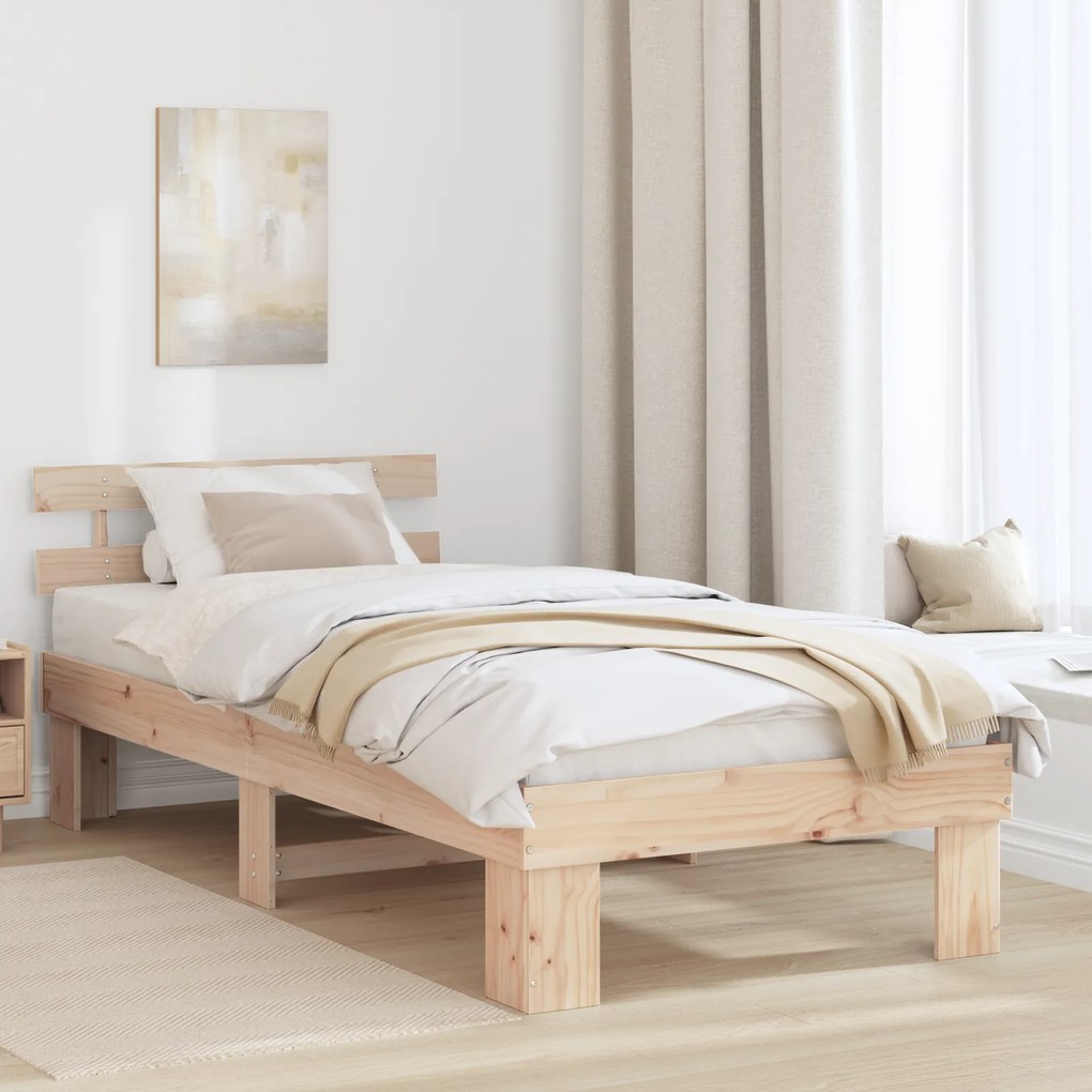 Estrado de Cama com Cabeceira 90x200 cm Madeira Maciça Pinho