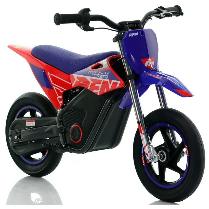 Mini moto eléctrica velocidade até 13 Km/h C/Limitador RFN Warrior Kids SX-E150 150W 12/12” Supermotard Azul e Vermelho