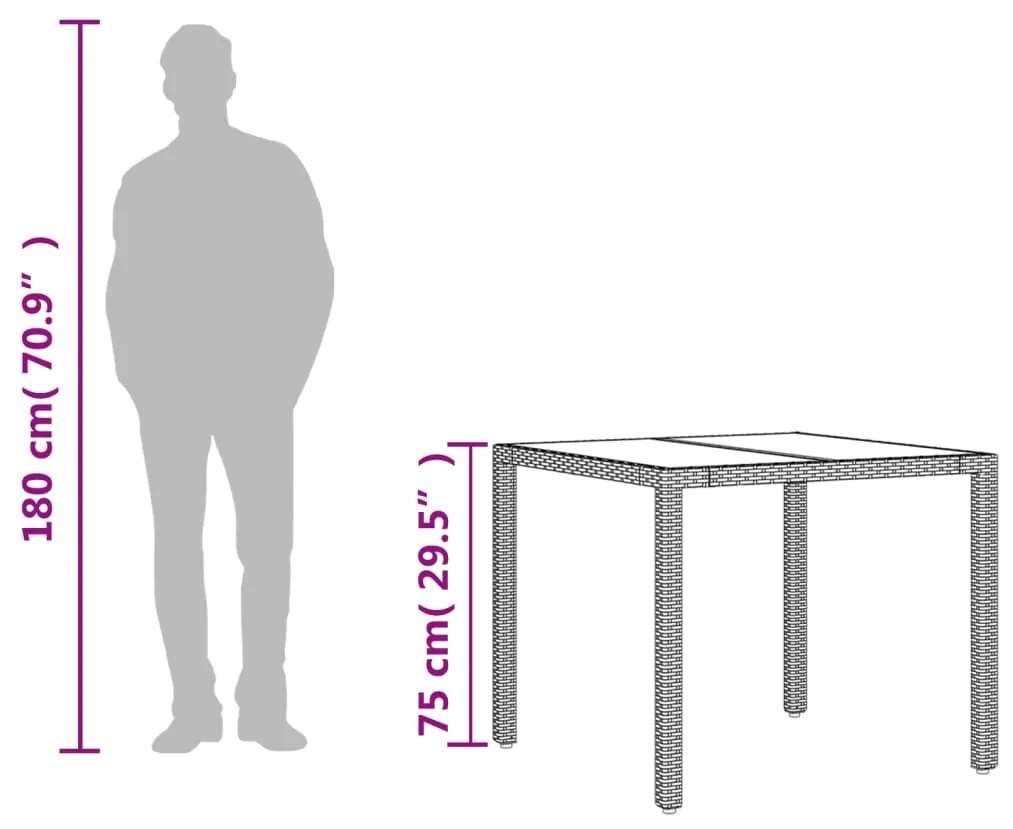 Mesa de jardim com tampo de vidro 90x90x75 cm vime PE castanho