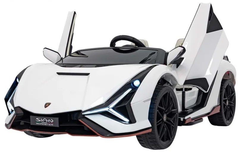 Carro elétrico para Crianças 2 Lugares Lamborghini SIAN 24V 4x4 Rodas Espuma EVA, Assento couro ecológico Branco