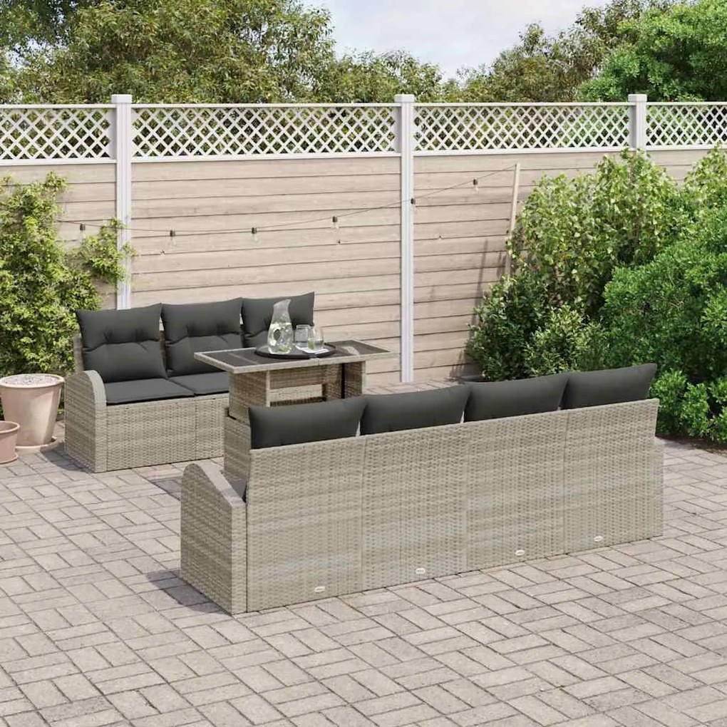 Conjunto de Sofás de Jardim de 8 Peças com Almofadas Cinza Claro Vime
