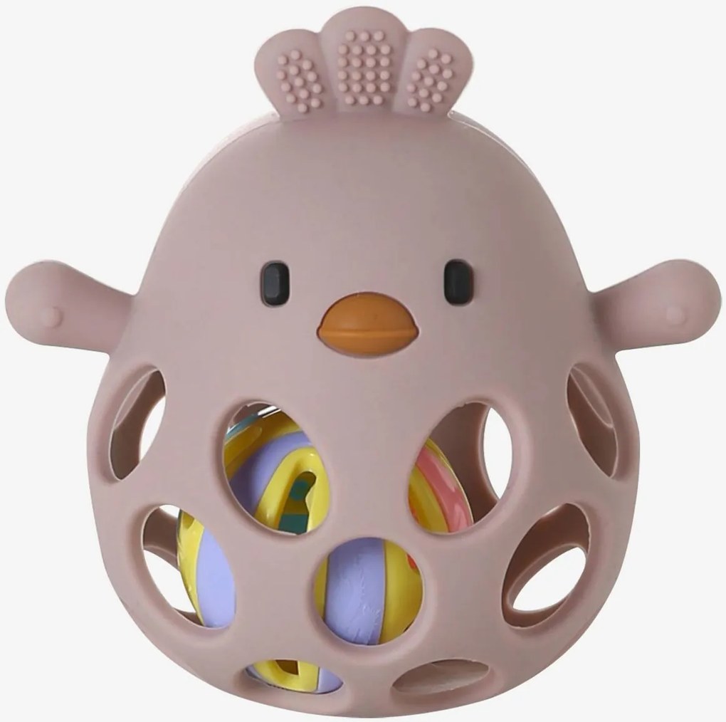 Chocalho pintainho em silicone rosa