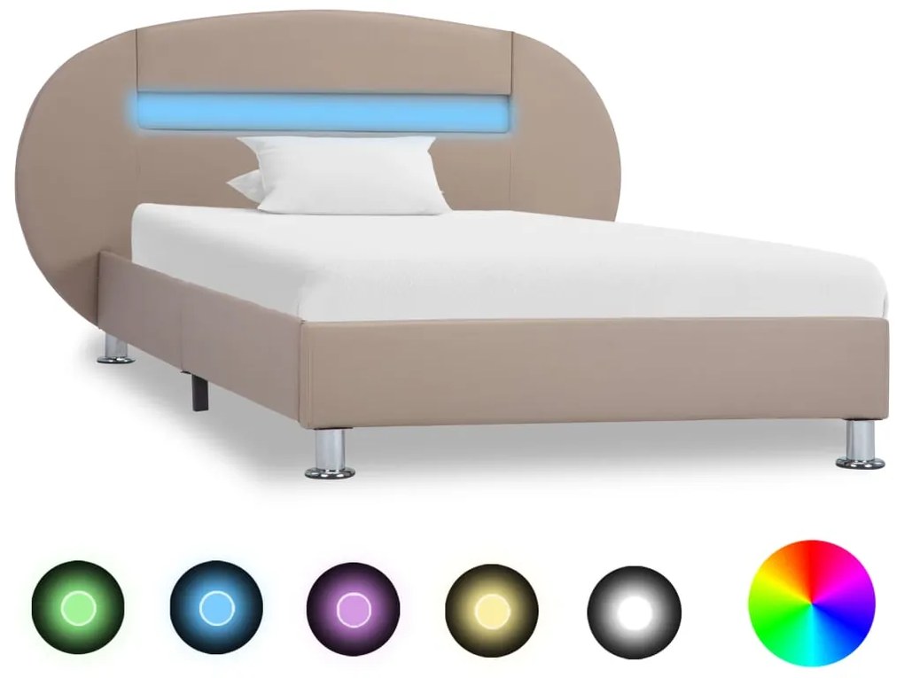 vidaXL Estrutura de cama c/ LEDs 90x200 cm couro artificial cappuccino