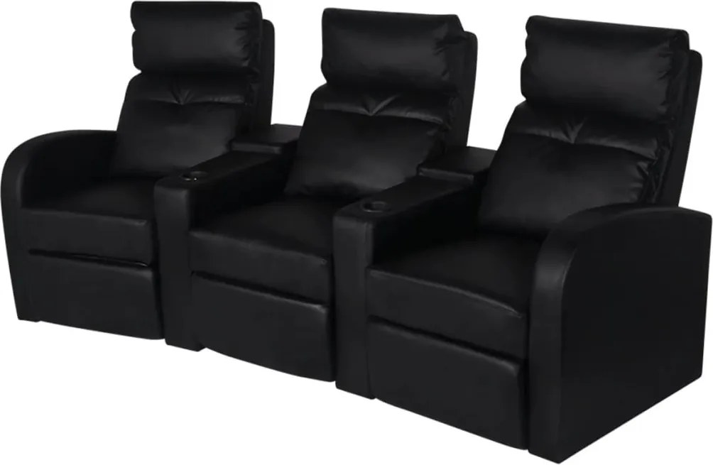 vidaXL Poltrona reclinável com 3 lugares couro artificial preto