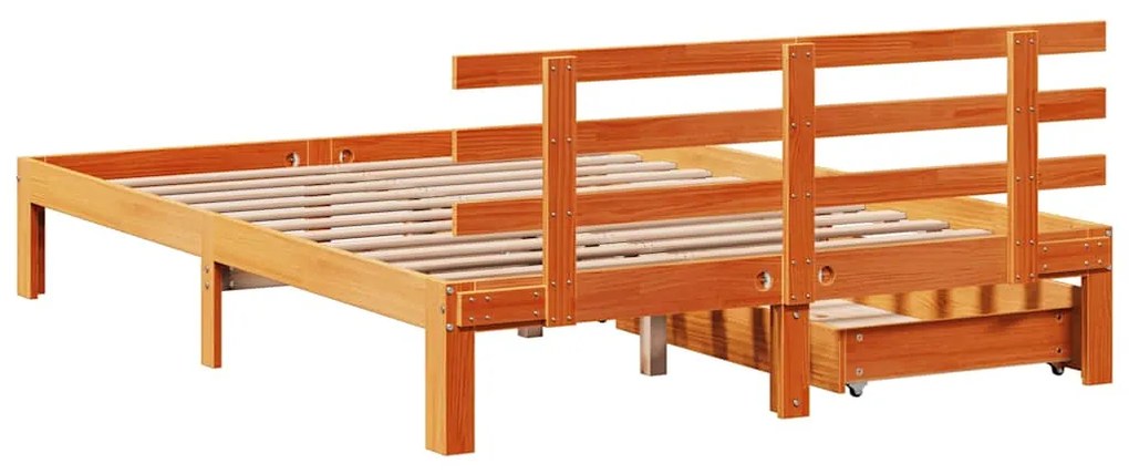 Estrutura cama c/ gavetas 140x190 cm pinho maciço castanho-mel