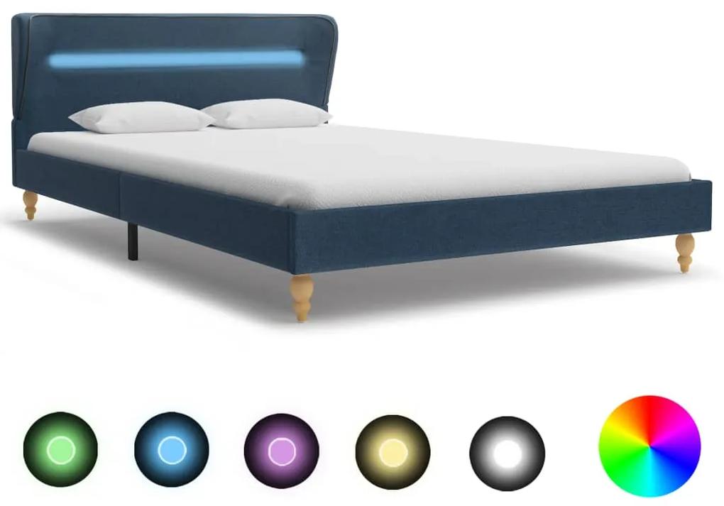 280603 vidaXL Estrutura de cama com LEDs em tecido 120x200 cm azul