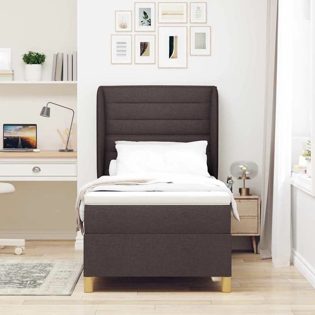 Cama Box Spring com Colchão vidaXL Castanho Escuro 80x200 cm em Tecido