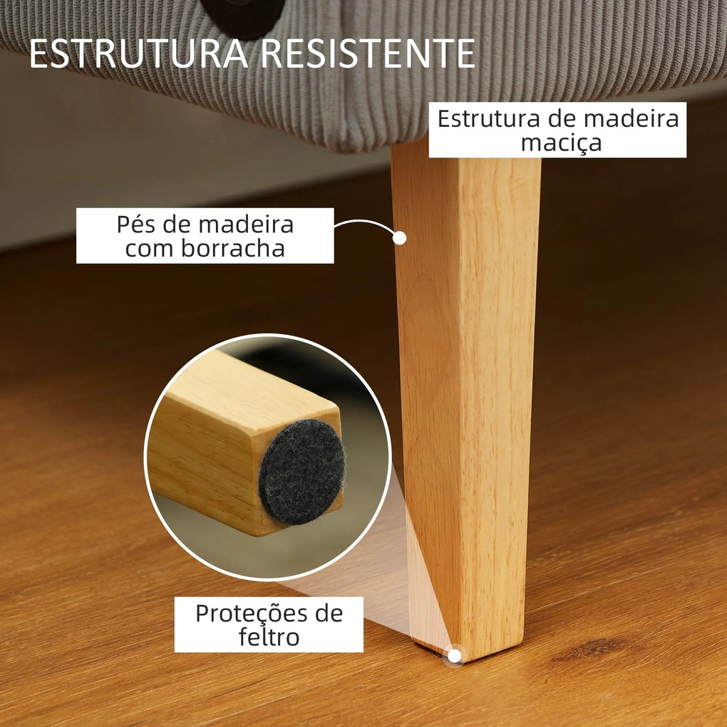 Sofá de 2 Lugares Estofado em Veludo Cotelê Sofá Sala de Estar sem Apo