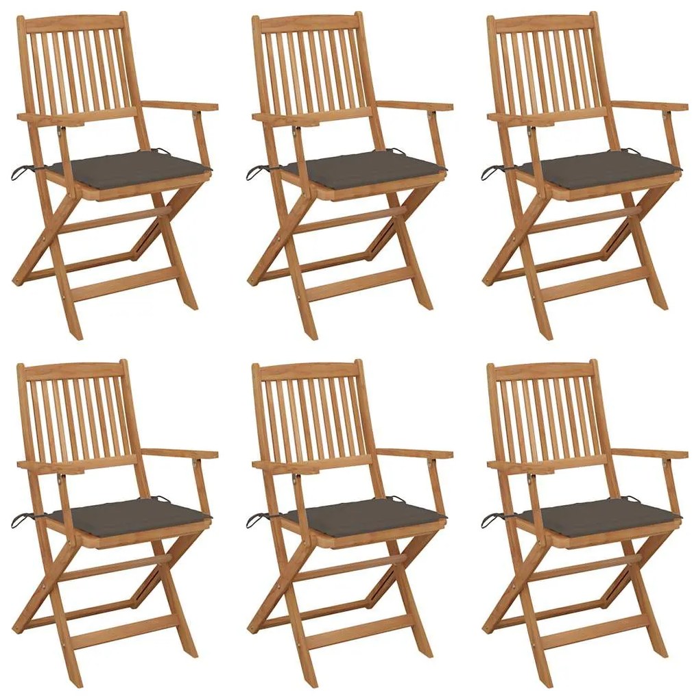 vidaXL Cadeiras de jardim dobráveis c/ almofadões 6 pcs acácia maciça