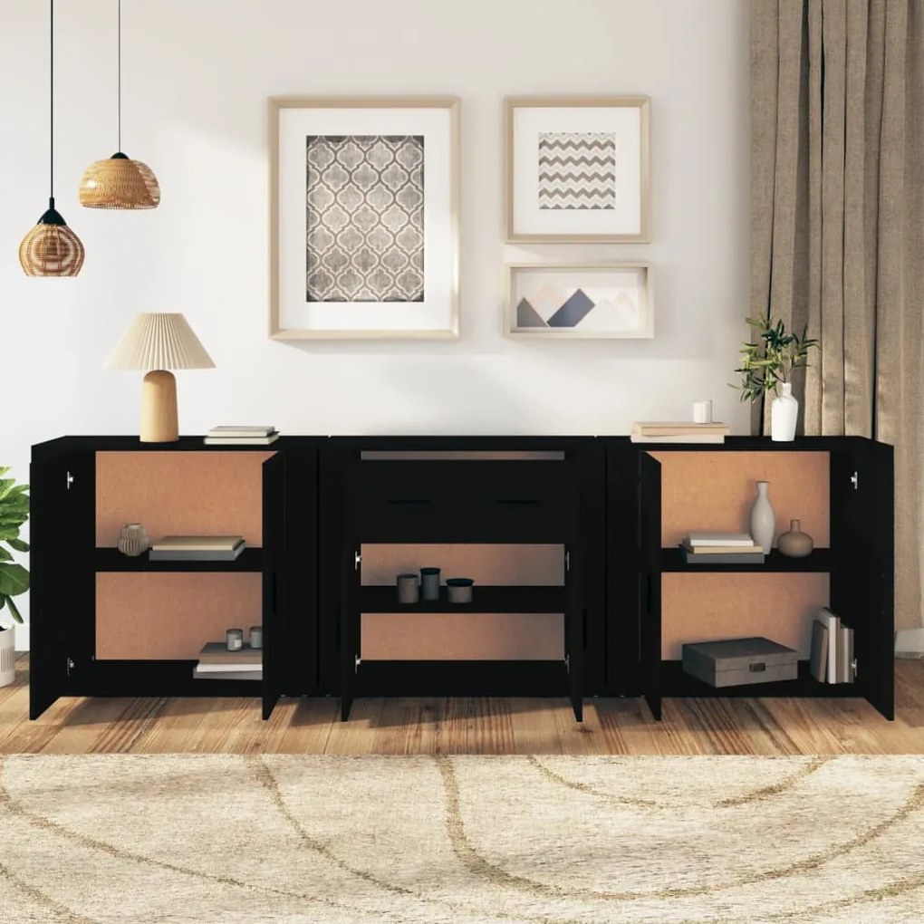 Aparadores 3 pcs derivados de madeira preto
