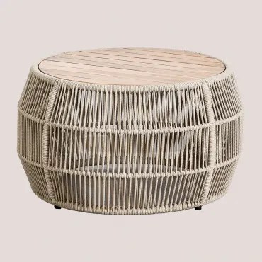 Mesa De Centro Para Jardim Redonda Ø80 Cm Em Madeira De Acácia Krot Crema - Sklum