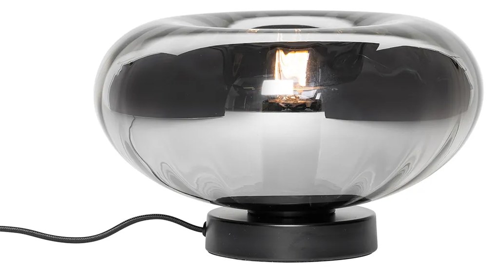 Candeeiro de mesa Art Deco preto com vidro fumê - Ayesha