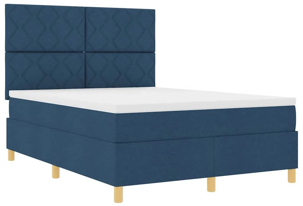 Cama Box Spring com Colchão e Luz LED Azul 140x190 cm Tecido