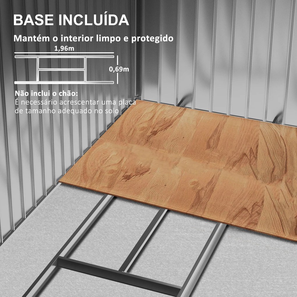 Abrigo de Jardim 213x130x185cm Abrigo de Jardim Metálico de Exterior com 2 Portas Deslizantes e 4 Janelas Branco e Cinza