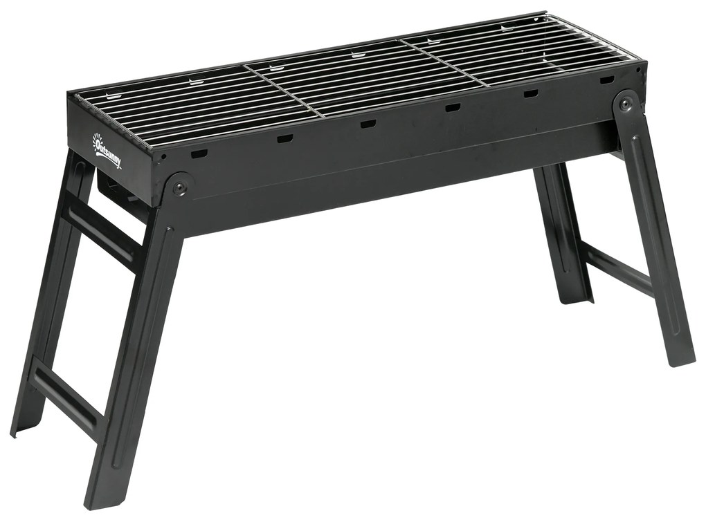 Outsunny Barbecue a Carvão Dobrável Barbecue Portátil com Grelhas de Aço Inoxidável para Exterior Campismo Jardim 74x20x38 cm Preto