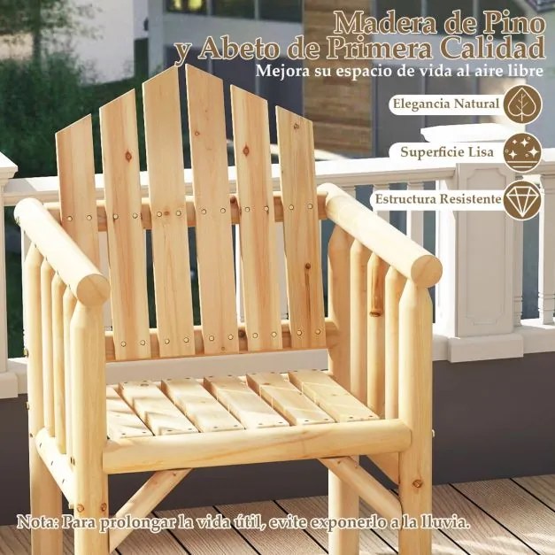Cadeira de madeira para exteriores com braços e encosto alto inclinado 66 cm x 62,5 cm x 98 cm cor natural