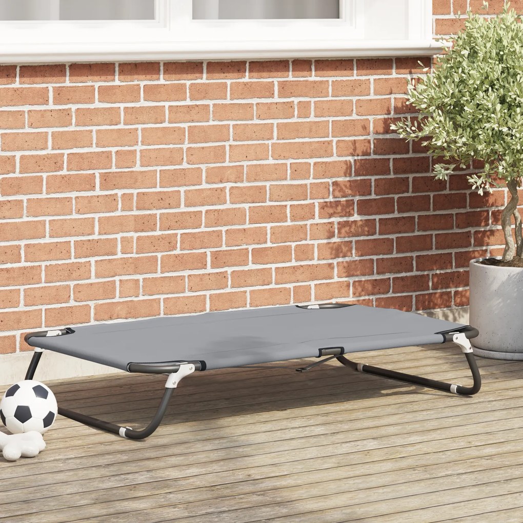 Cama de Cão Dobrável Cinza Claro Estrutura de Metal, Cama de Tecido