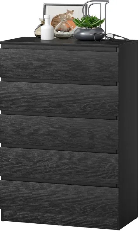 Cómoda 5 Gavetas 77x40x111,5 cm para Quarto Móvel de Arrumação Estilo Moderno Preto