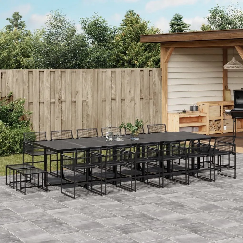 vidaXL 17 pcs conjunto de jantar p/ jardim vime PE preto