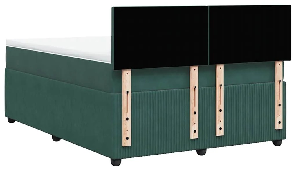 Cama com molas/colchão 160x200 cm veludo verde-escuro