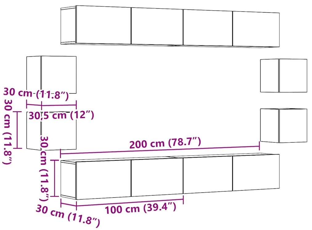 armários de TV montados na parede 8 pcs madeira velha