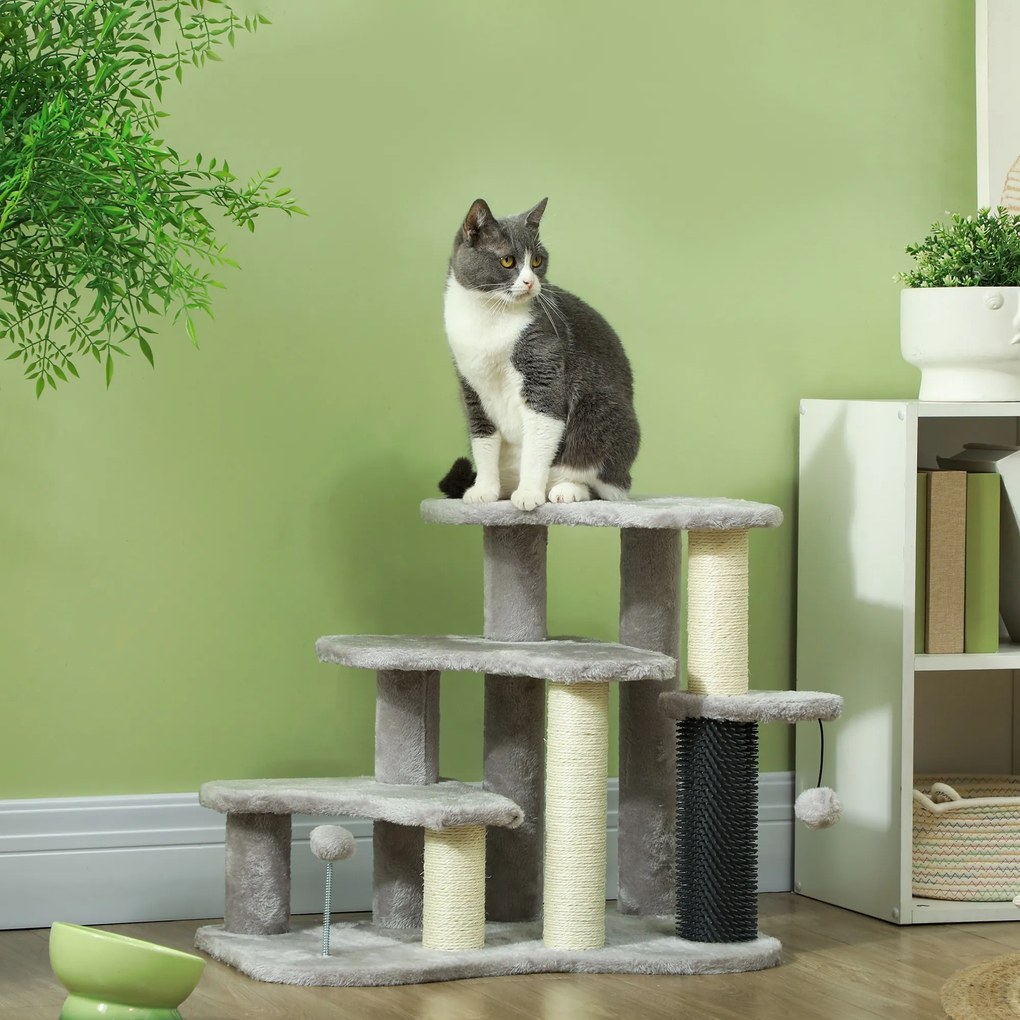 Arranhador para gatos em forma de torre para arranhar, com 50 cm de altura, com plataformas de pelúcia e bolas, para gatos com menos de 5 kg, cinzento
