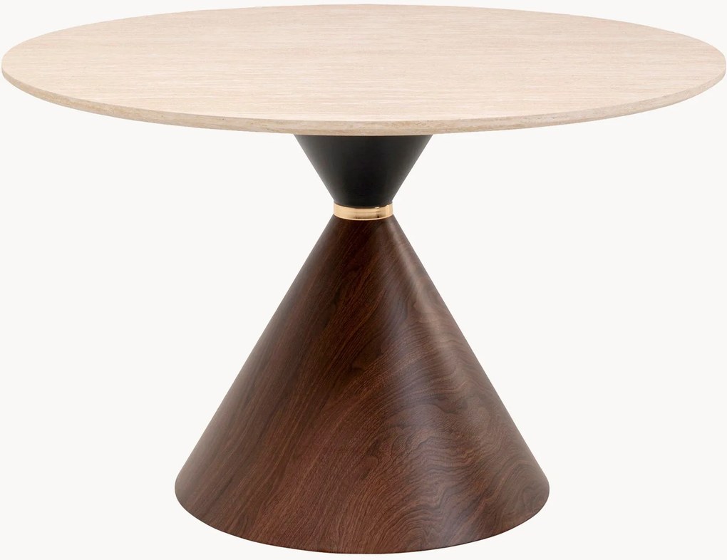 Mesa de jantar redonda com tampo de aspeto de travertino Cono, Ø 120 cm
