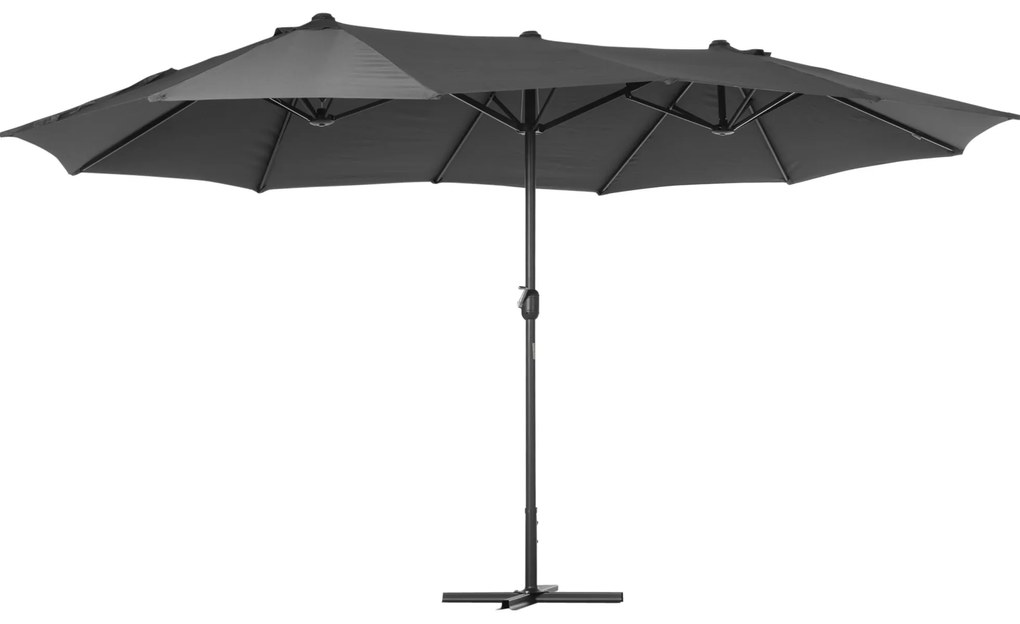 Outsunny Chapéu de Sol Duplo 4,55x2,65x2,38 m Chapéu de Sol de Jardim com Manivela Manual com Proteção Solar UV Cinza
