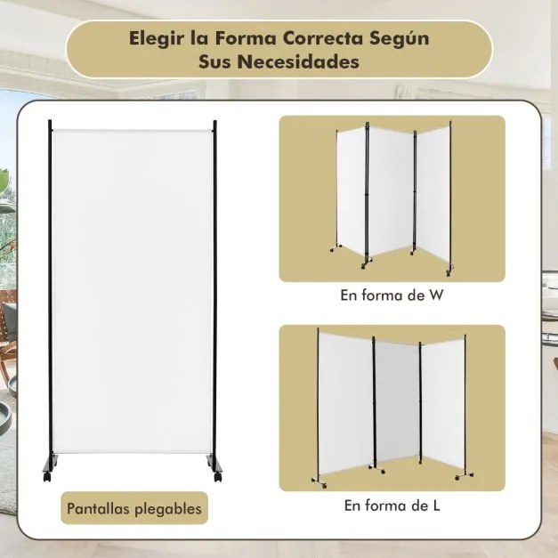 Biombo com 3 rodas de privacidade para salas divisórias Altura 180cm Divisórias para salas escritório casa Bege