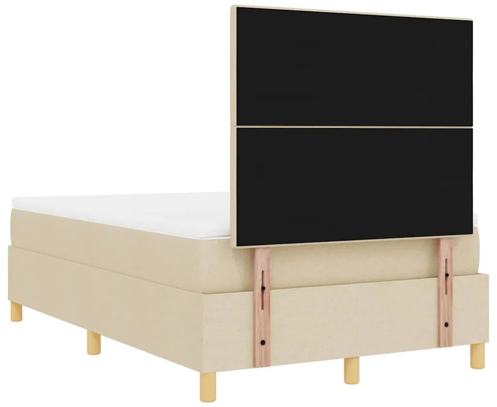Cama com molas e colchão &amp; LED creme 120x190 cm de tecido