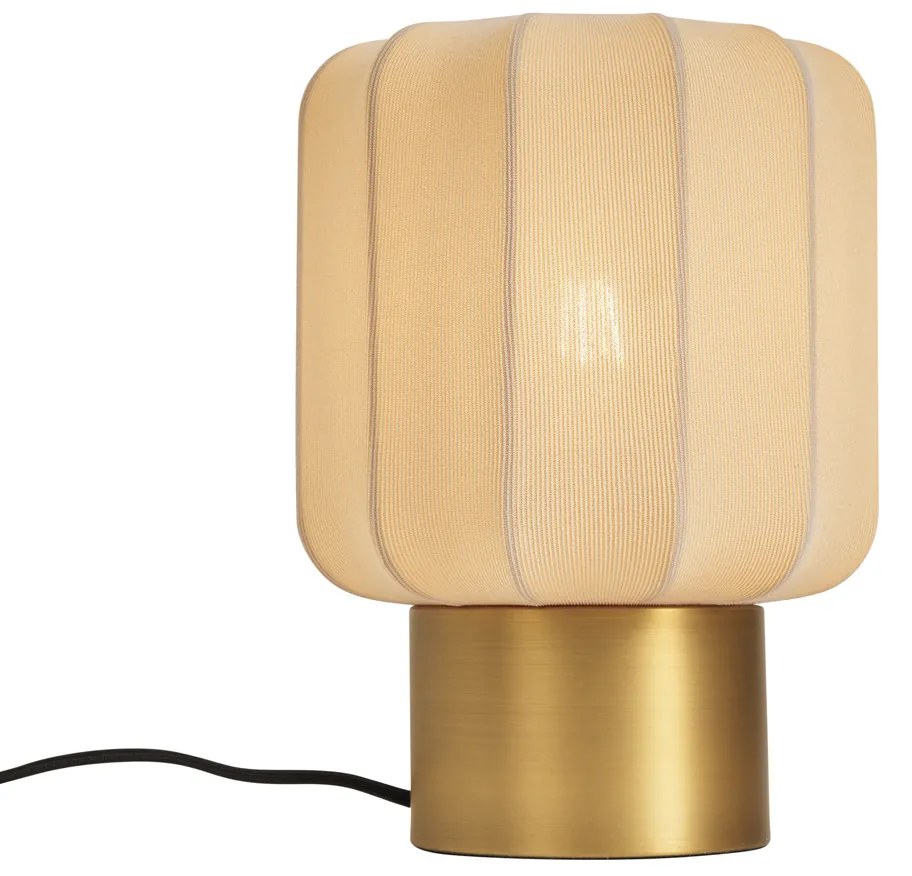 Candeeiro de Mesa Japandi Dourado com Abajur Bege - Pluni Japandi