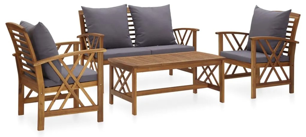 vidaXL 4 pcs conj. lounge jardim c/ almofadões madeira acácia maciça