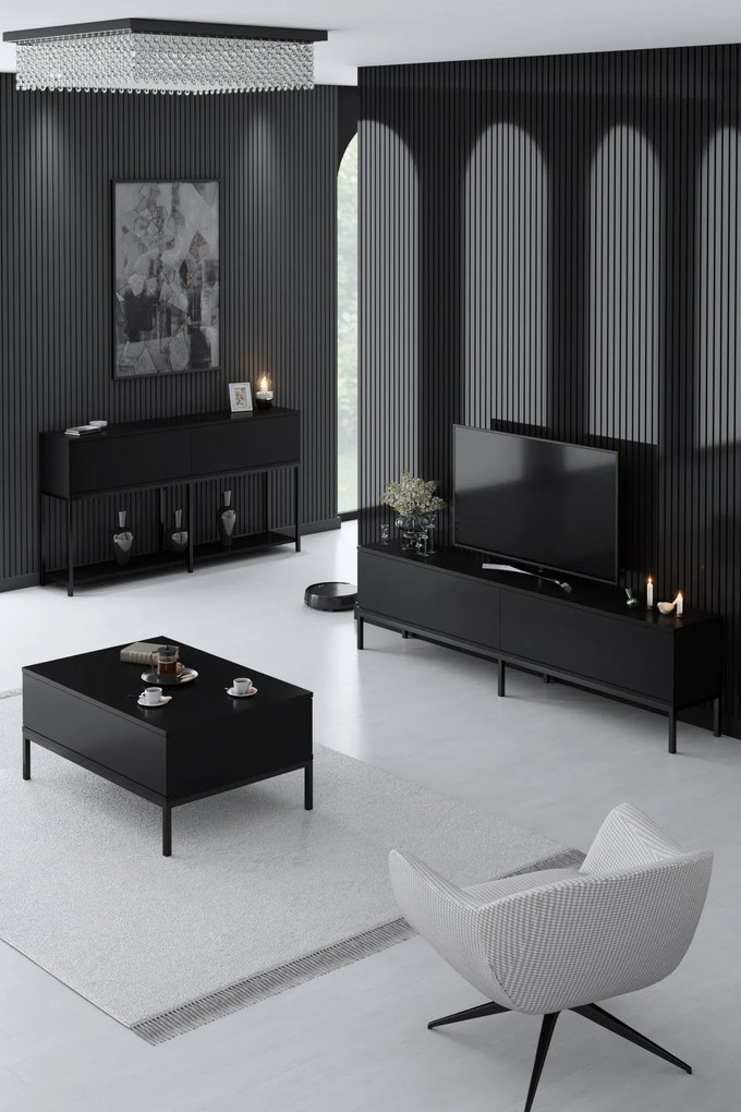 Conjunto de Mobiliário de Sala Lord – Preto – TV Stand: 180x47x30 cm,