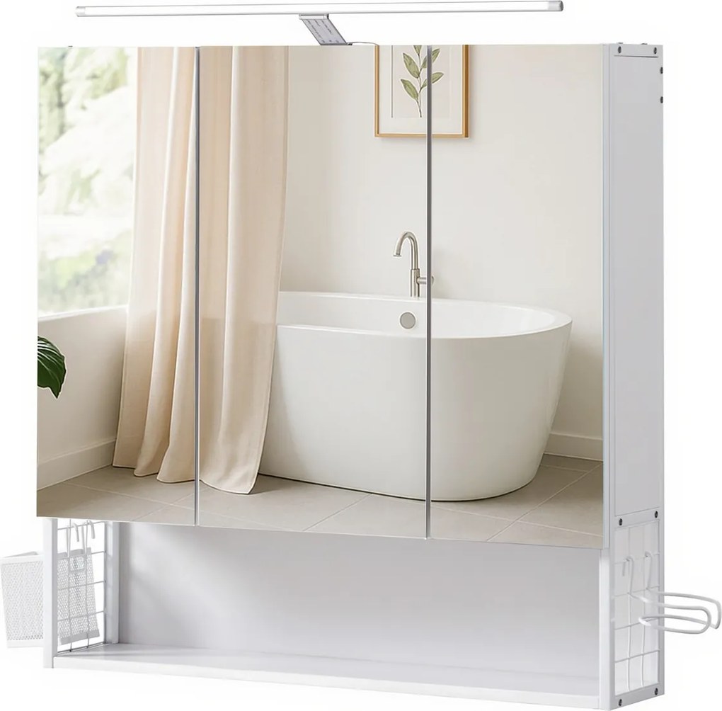 Armário de parede casa de banho com iluminação LED 14,6 x 70,1 x 70,1 cm branco