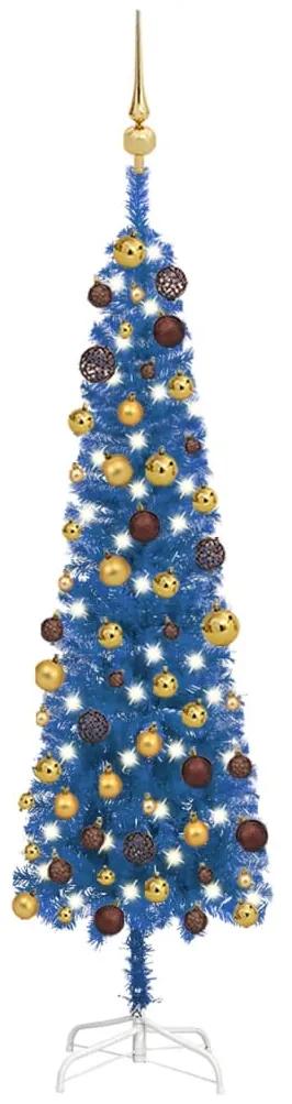 3078034 vidaXL Árvore de Natal fina com luzes LED e bolas 120 cm azul