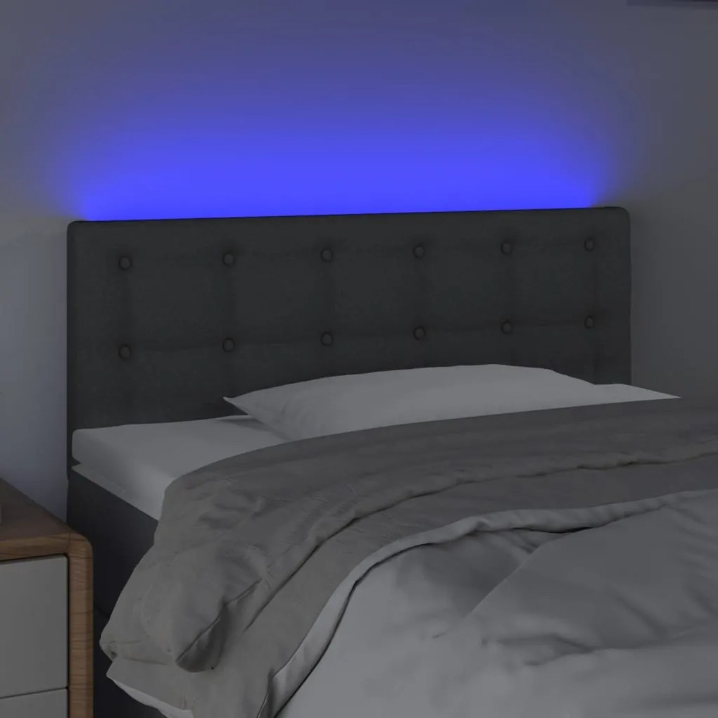 Cabeceira de cama c/luzes LED tecido 100x5x78/88cm cinza-escuro