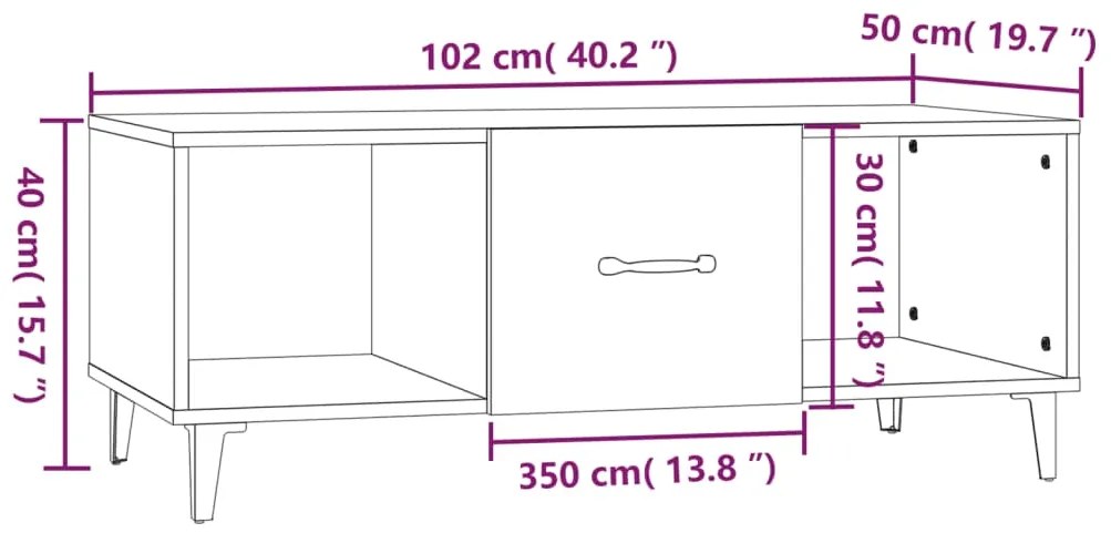 Mesa de centro 102x50x40 cm derivados madeira carvalho castanho