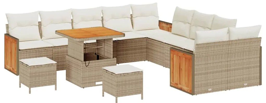 Conjunto de Sofá de Jardim vidaXL de 13 Peças com Almofadas Bege Ratta