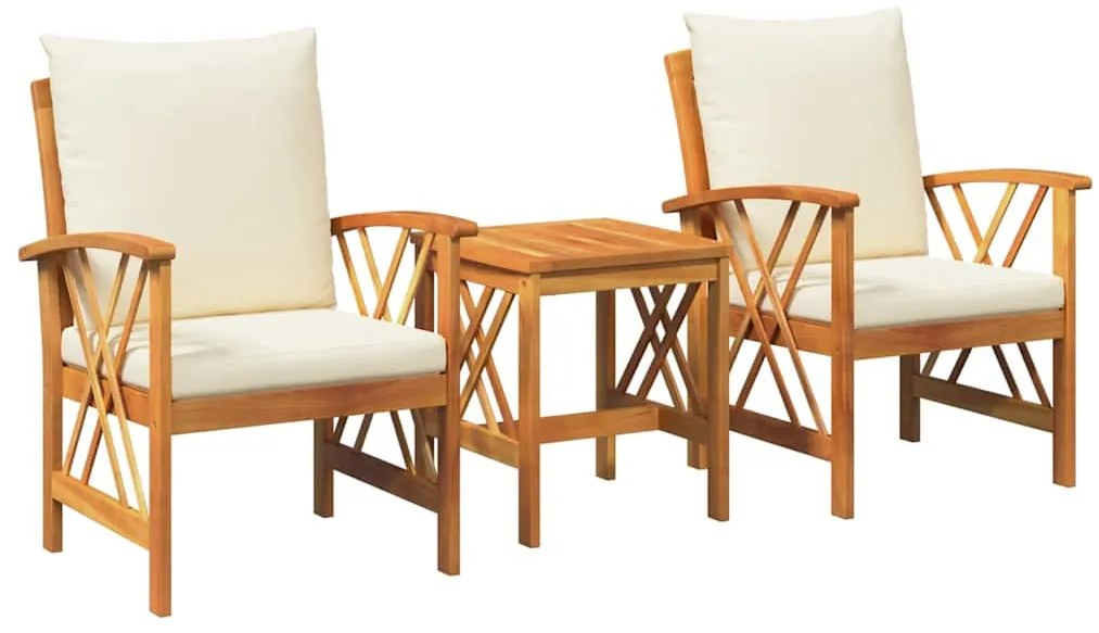 Conjunto de Lounge de Jardim de 3 Peças com Almofadas em Madeira de Ac