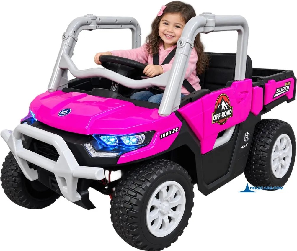 Carro elétrico para crianças 1 a 6 anos 12V 4x4 Buggy 1000RR rodas borracha e controlo remoto Rosa