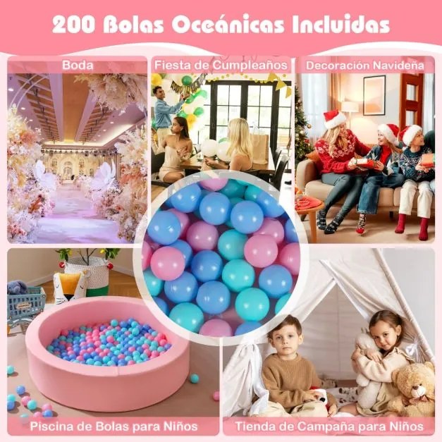 Piscina de bolas de espuma redonda 105 cm para crianças pequenas com 200 bolas Rosa