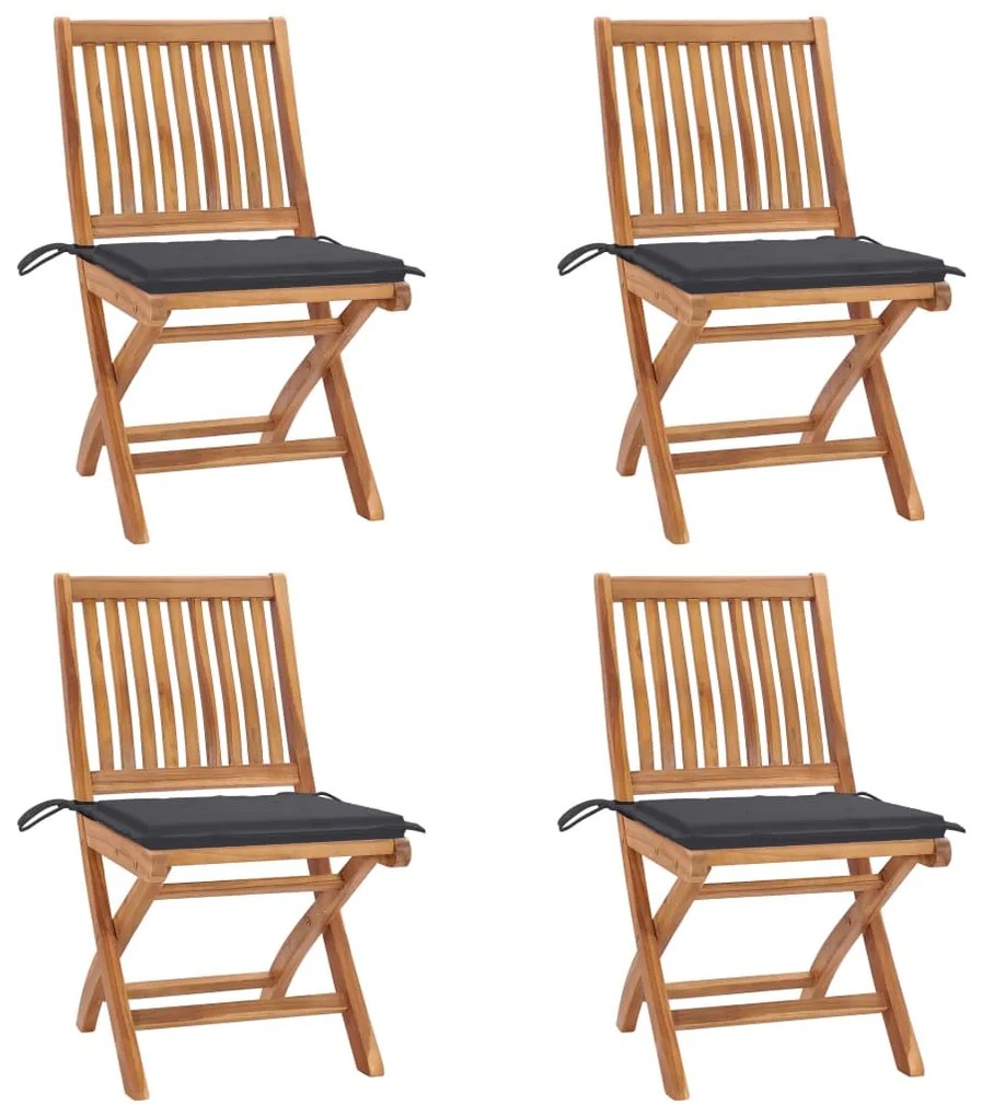 vidaXL Cadeiras de jardim dobráveis c/ almofadões 4 pcs teca maciça
